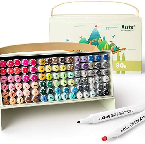 ARRTX 90 צבעים סמני אלכוהול ו 72 סט עפרונות צבעוניים, עט סימן אמנות ועפרונות צבעוניים לצביעה למבוגרים,