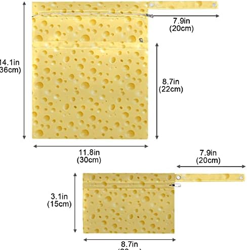ZZXXB גבינה הדפסת שקית רטובה אטומה למים חיתול בד לשימוש חוזר תיק יבש רטוב עם כיס רוכסן לטיול בריכת