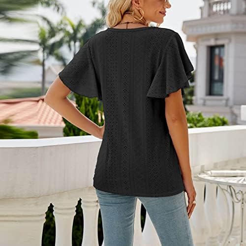 Xiaxogool חולצות לבושות לנשים שרוול פרעול חולצות חלולות חולצות טי נושמות של חולצות 2023 צמרות קיץ