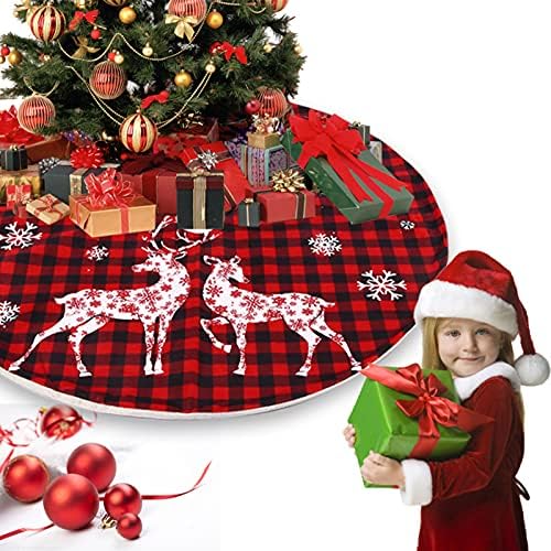 חצאית עץ חג המולד Z & HA חצאית עץ אדום ושחור בדוק חצאית עץ משובצת עם עיצוב פתית שלג, 48 אינץ 'שכבות כפולות