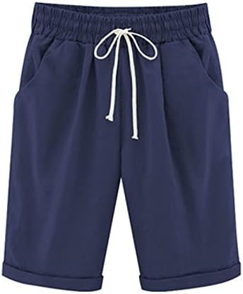 מכנסי פשתן כותנה של CKXZUI לנשים מכנסיים קצרים באורך ברך בברך קיץ פלוס מכנסי אימון מותניים אלסטיים עם כיסים