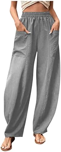 מכנסי טרנינג בסיסין נשים מזדמנות פלוס גודל גודל מותניים אלסטיים מכנסיים קפרי רחב כפתור רגל רחב מכנסיים קצוצים