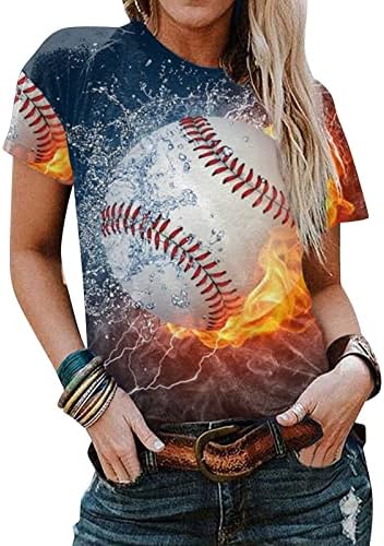 צמרות נשים בייסבול כדור צוואר צווארון הדפס מצחיק צמרות אימון שרוול קצר חולצות טופ חולצות אימון לנשים