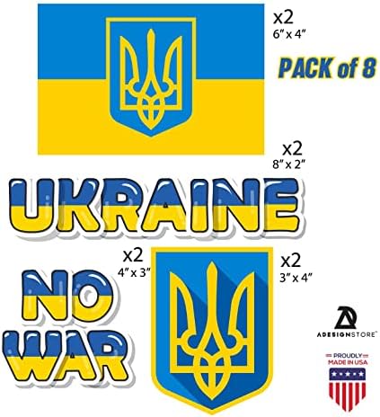 מדבקות ויניל דגל אוקראינה סט של 8 - אוקראינה ללא מדבקות מלחמה מדבקות פגוש - מעיל נשק אוקראינה