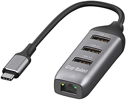 מתאם USB C ל- Ethernet, USB C ל- RJ45 10/100/1000 Gigabit Ethernet, USB C ל- USB 3.0 Hub, תואם ל- MacBook Pro,