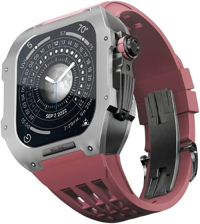 CNHKAU TITANIUM CASE פס גומי עבור Apple Watch Series 7 8 החלפת סדרה רצועת סיליקון בדרגה גבוהה, רצועת
