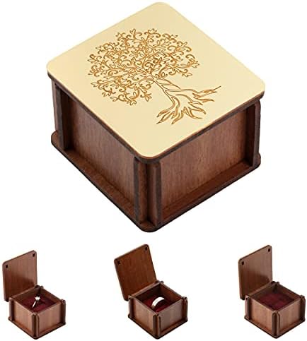 לוצ ' ה עץ טבעת תיבת להצעה דק - קטן אירוסין טבעת תיבת עץ - זהב מראה אפקט עץ של חיים דפוס כפרי