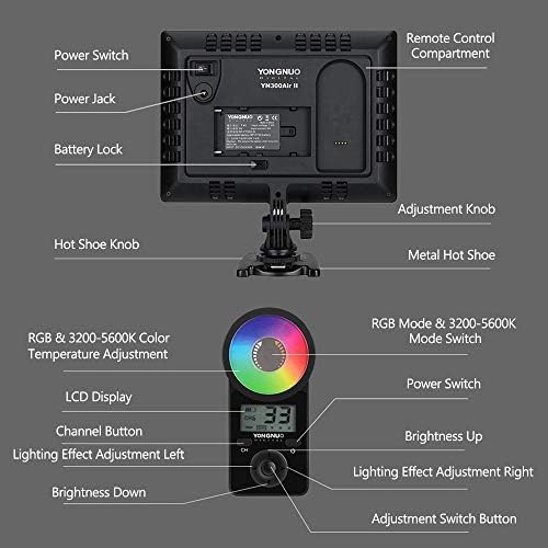 Yongnuo Yn300 AIR II LED וידאו לוח אור וידאו RGB 3200K-5600K צילום צילום מנורת מילוי 10 אפקטים תאורה CRI 95+