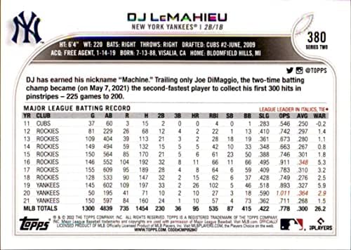 2022 Topps 380 DJ Lemahieu ניו יורק ינקי סדרה 2 כרטיס מסחר בייסבול MLB