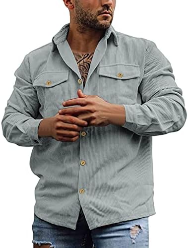 Beuu mens חזה חזה יחיד חולצות חולצות כיסים כפולים כפתור רטרו רטרו למטה.