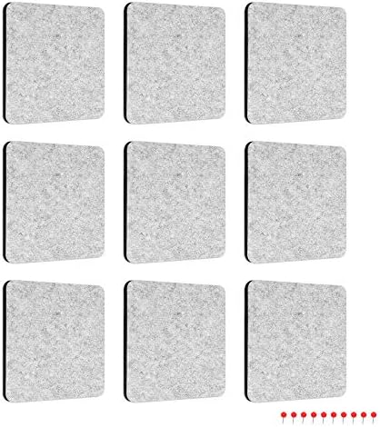 אריחי לוח מרגישים של Navaris - סט של 9 לוחות מודעות הודעה עם סיכות דחיפה 7 x 7 אינץ ' - אפור בהיר