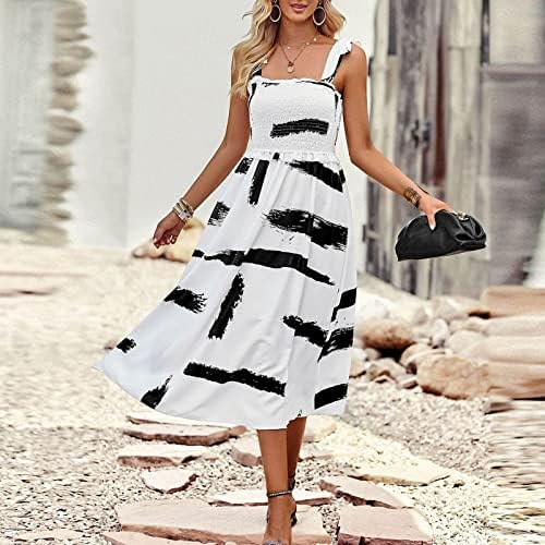 שמלת icodod לנשים 2023 עניבת קיץ רצועת צוואר מרובע פרוע זורם הדפס פרחוני Boho Maxi שמלות קצרות