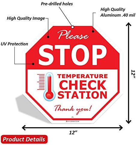 Egnixia אנא עצור טמפרטורה שלט תחנת תחנת, 0.4 ממ שלט עצירה אלומיניום ללא חלודה, שלטי התרחקות חברתית,