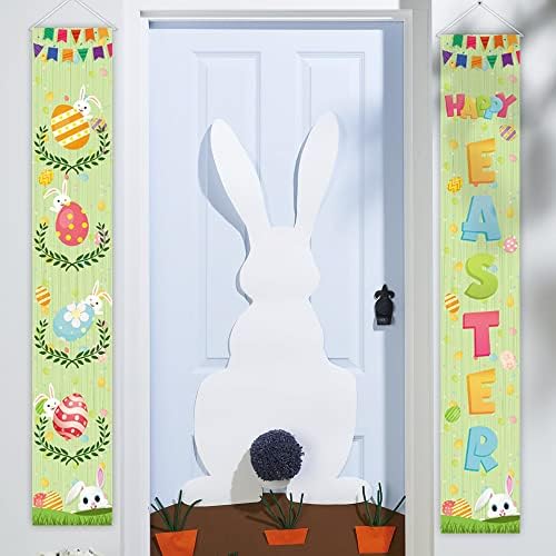 שלט מרפסת פסחא שמח, 2 חתיכות מקסימות ביצי פסחא ארנבות ארנבות שלט מרפסת קדמית תלייה באנרים לחופשת האביב הקיר