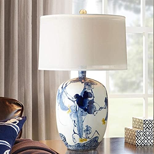 Fksdhdg חדש סיני כחול כחול מצויר ביד צבוע במנורת שולחן קרמיקה רטרו דגם חדר סלון חדר שינה מיטת מיטה מנורות