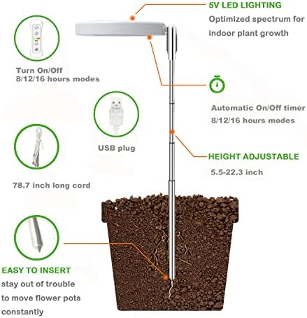 צמח צמחי אור, LED LED LED גדל אור ספקטרום מלא עבור צמחים מקורה, מתכוונן לגובה, טיימר אוטומטי, מתח בטוח