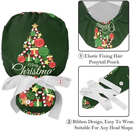2 חבילות כובע עבודה של נשים עם כפתורים סרט עניבת סרט אחורי אדום וכחול חג חג המולד פס שיער ארוך