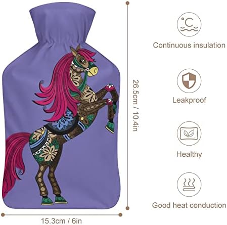 בקבוק מים חמים של סוס פרחים עם כיסוי רך לדחיסה חמה וטיפול קר הקלה על כאבים 6x10.4in