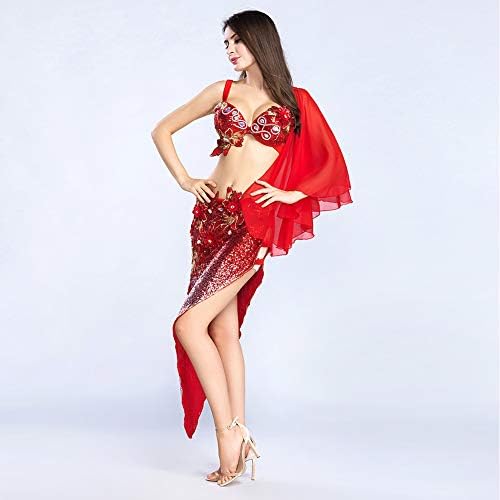 רויאל סמלה רקדנית רקדנית לבטן לנשים חצאית ריקוד בטן נצנץ חזיית ריקוד בטן סקסית ותלבושת קרנבל צעיף