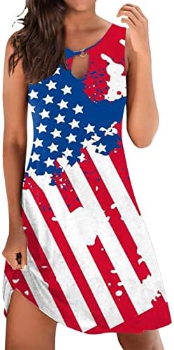 שמלה קצרה עם צוואר מיאשוי יום העצמאות לנשים אמריקאיות 4 ביולי שמלת בוהו מודפסת לנשים שמלות קז ' ואל