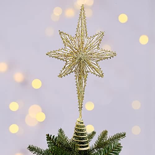 כוכב נצנוץ טופר עץ חג המולד מואר, עץ כוכב בית לחם עם 10 אורות פיות צבעוניים LED, קישוטי עץ חג המולד לחג, 16