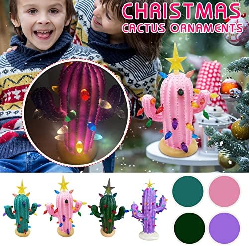 עיצוב עץ חג המולד של Ke1clo קקטוס עם אורות צבעוניים, שרף וינטג 'עיצוב קקטוס לחג המולד, קקטוס לחג המולד לחג המולד/לחג/לחג/שולחן