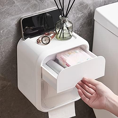 קופסת אחסון רקמות רכוב על קיר - מתקן תיבות נייר טואלט עם מחזיק טלפון מארגן מגבת אמבטיה תקופת זבל שקית בית אביזרים