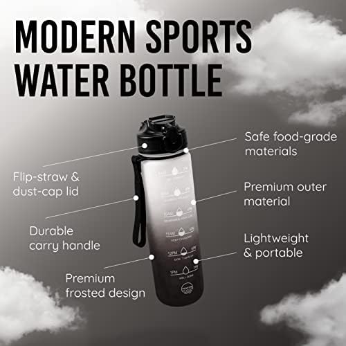 בקבוקי מים 32 גרם עם זמנים לשתייה וקש, בקבוק מים מוטיבציוני עם סמן זמן, אטום דליפות ו- BPA בחינם, שתיית בקבוק