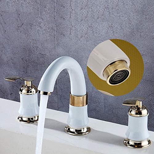 ברזים כיור אמבטיה 3 חור פליז ידית כפולה שליטה נפרדת של ברזי מים חמים וקרים לאגן אמבטיה זהב לבן