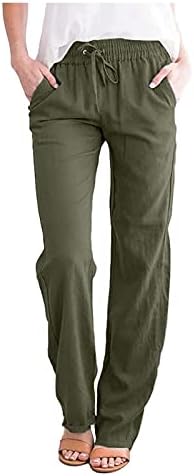 מכנסי רגל רחבים של ג'ורסה לנשים, מכנסיים מזדמנים נשים משיכת רגליים ישר מכנסי טרנינג מותניים אלסטיים עם כיסים