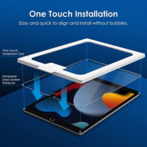 Jetech One Touch התקן מגן מסך לאייפד 10.2 אינץ ', סרט זכוכית מחוסמת עם ערכת כלי יישור אוטומטי, HD Clear