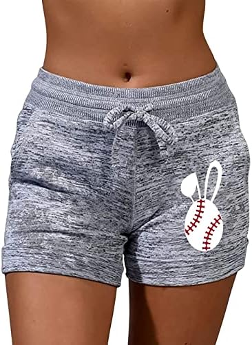 מכנסיים קצרים אתלטיים לנשים הדפס בייסבול משיכת מותניים אלסטיים מותניים בקיץ קל משקל קל משקל עם כיס