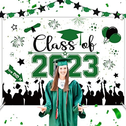 2023 סיום רקע באנר, 70 איקס 42 ירוק סיום באנר כיתה של 2023 פוליאסטר בד סיום באנר עבור 2023 תיכון ומכללה
