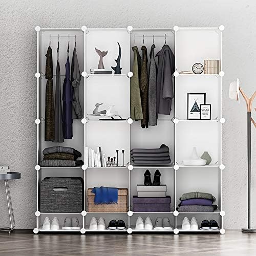 מארגן מדפי ארונות, בגדים ניידים ארון ארון קובייה אחסון ארון ארון ארון לחדר שינה -לבן L111 × W47 × H165