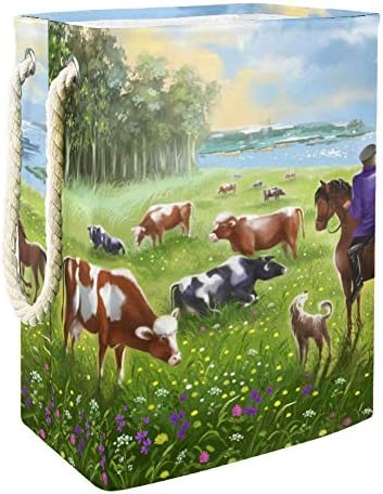 עדר של פרות על קיץ שמש אחו 300 ד אוקספורד עמיד למים בגדי סל גדול כביסה סל עבור שמיכות בגדי צעצועי בחדר שינה