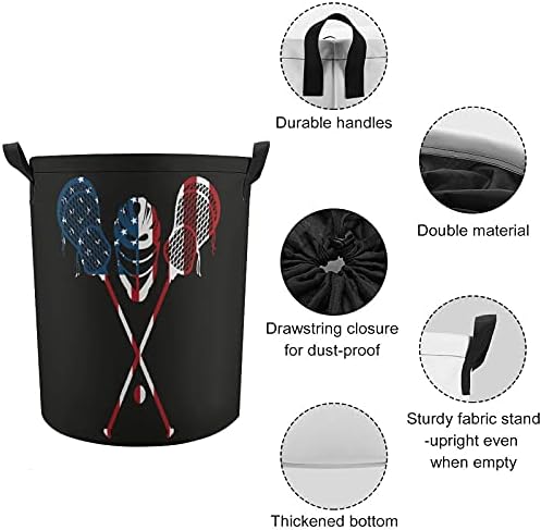 לקרוס אמריקאי דגל 4 ביולי בודד כביסה סל עם מכסה עמיד למים מתקפל גדול בגדי סל אחסון עם ידית שרוך סגירת צעצוע ארגונית
