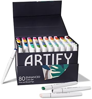Artify 80 עט סמן צבע עם תיק מארגן קנבס, תיק נשיאה לבית ספר, משרד, נסיעות ואחסון עם כיס רוכסן