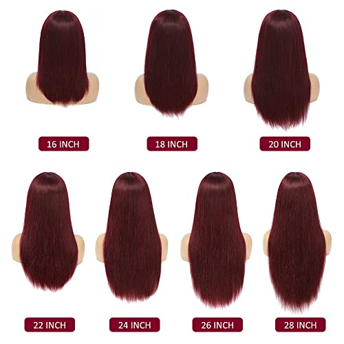 ישר שיער טבעי פאות עם פוני שיער ברזילאי לא מעובד שיער ארוך אדום פאה 99 ג ' יי שיער טבעי פאה ללא