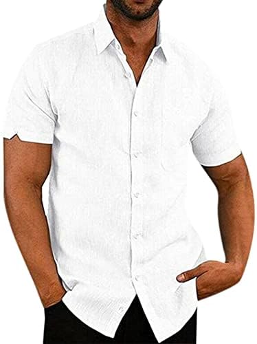 WUAI-MEN שרוול קצר שרוול כותנה חולצות פשתן כפתור מזדמן במורד חוף פשתן דיג דיג מורחים צווארון