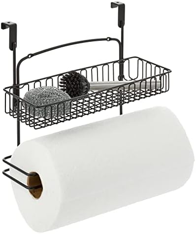 עיצוב MDESTOG ONOVEREDER מחזיק מגבת נייר עם מדף סל רב תכליתי - מארגן אחסון תלוי למטבח, מזווה, כביסה,