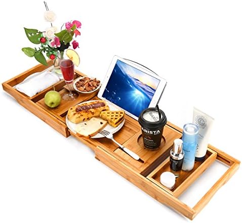 Hossejoy Bathub מגש קאדי ושולחן מחשב נייד עם רגליים מתקפלות, 2 ב 1 עיצוב חוכמה - קאדי אמבטיה מפואר עם צדדים מרחיבים,