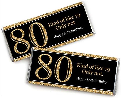 נקודה גדולה של אושר למבוגרים יום הולדת 80 - זהב - ממתקים עטיפות ממתקים טובות ליום הולדת - סט של 24