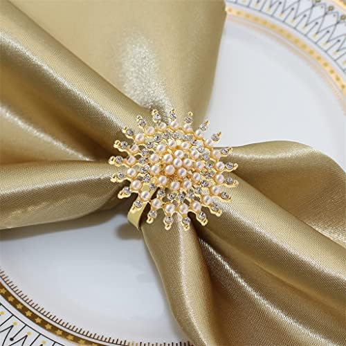 GGRBH פרח פרל ריינסטון מפית מפית טבעת מתכת מפיתת מפית לחתונה לשולחן ארוחת ערב לחג המולד