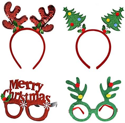 סרטי ראש של Bolzra חג המולד מסיבה משקפיים מפוארים מסגרות עם איילים עץ עץ עץ נצנצים לעיצוב תלבוש
