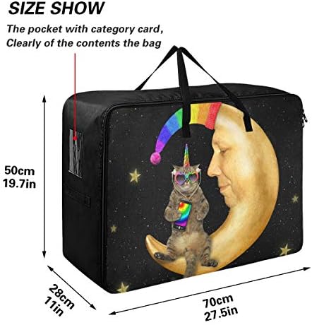 N/ A שקית אחסון קיבולת גדולה - חתול חד קרן ירח כוכבי שמיכת בגדים מארגן קישוט קישוט רוכסן חדר שינה העברה