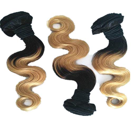 14 אינץ שיער טבעי חבילות בתולה ברזילאי גוף גל שיער לארוג 3 צרור עסקות עבור שחור נשים ,שני טון צבע טבעי שחור