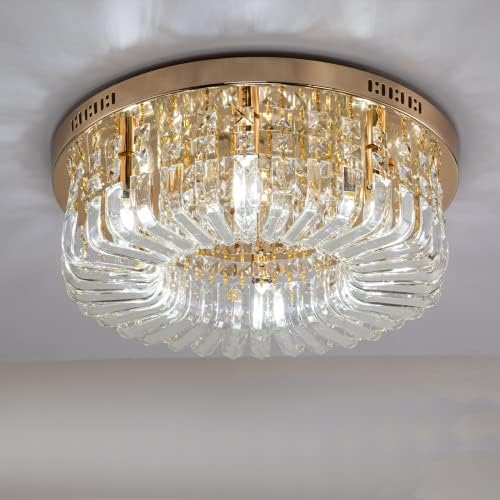 גביש זהב סומק הנברשת, מנורת תקרה עגולה מודרנית, מתקן תאורת תקרת קריסטל לארון בחדר האוכל מסדרון סלון,