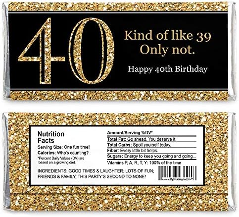 יום הולדת 40 למבוגרים - זהב - ממתקים עטיפות ממתקים טובות ליום הולדת - סט של 24