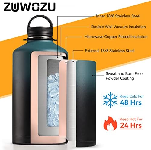 Zuwozu 1 ליטר בקבוק מים מבודד קש, paracord, נשיאת כיס ו -3 מכסים, בקבוקי מים נירוסטה כפול קירות, כד מי גלון