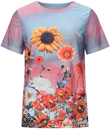 חולצת טשס עליונה של שרוול קצר לנשים קיץ סתיו 2023 בגדים צוות צוואר כותנה כותנה פרחונית בראנץ